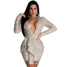 Sliver Sequin White Knitted lining Evening Dress